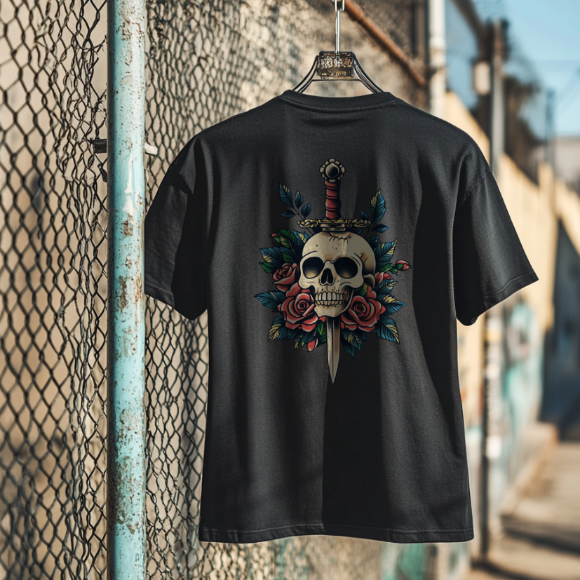 Unisex Skull and Dagger Tattoo T-Shirt