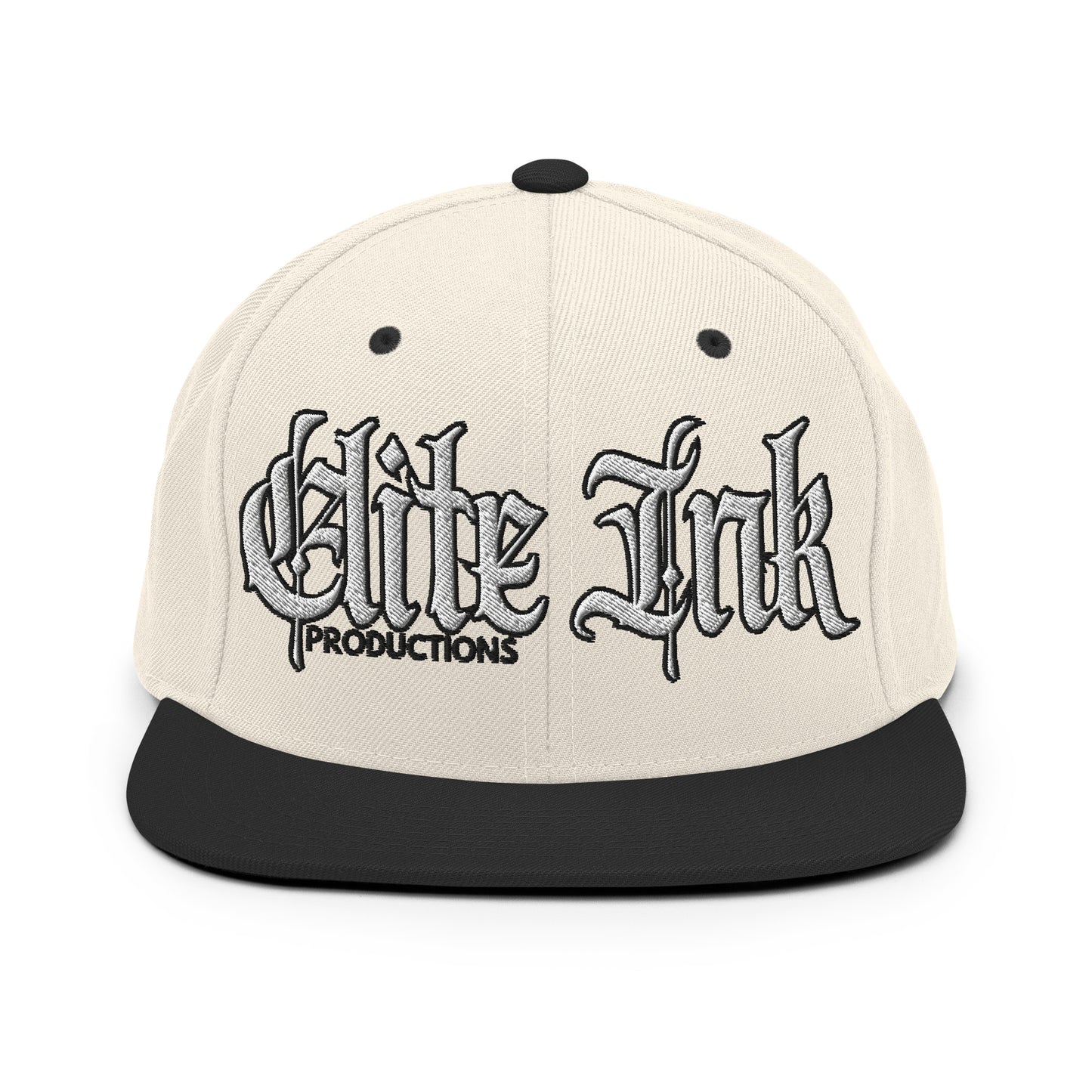 Elite Ink Script Snapback Cap White/White