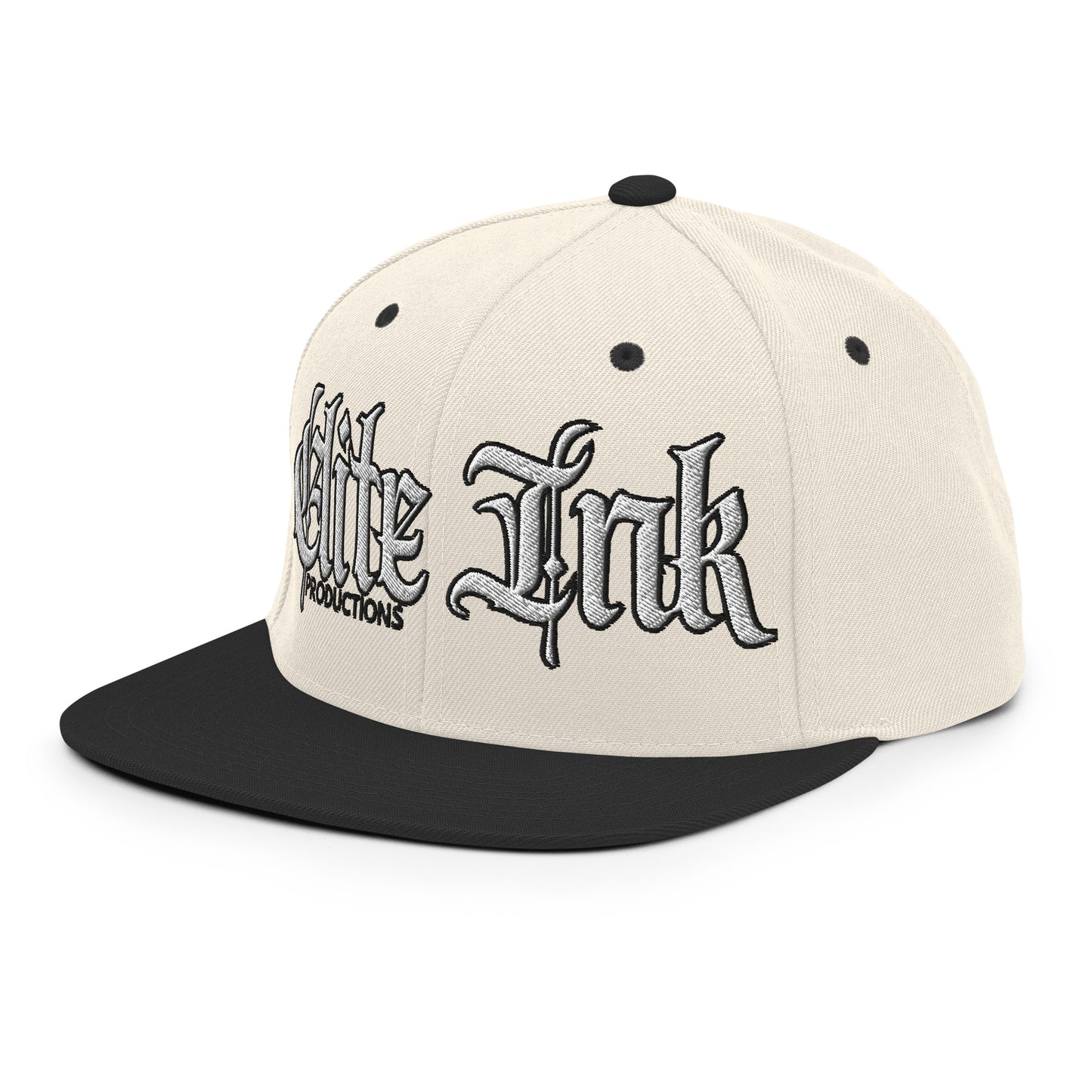 Elite Ink Script Snapback Cap White/White